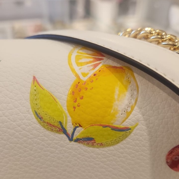 Michael Kors Whitney Medium Sequined Fruit Print Shoulder Bag Purse Optic White - Picture 4 of 11